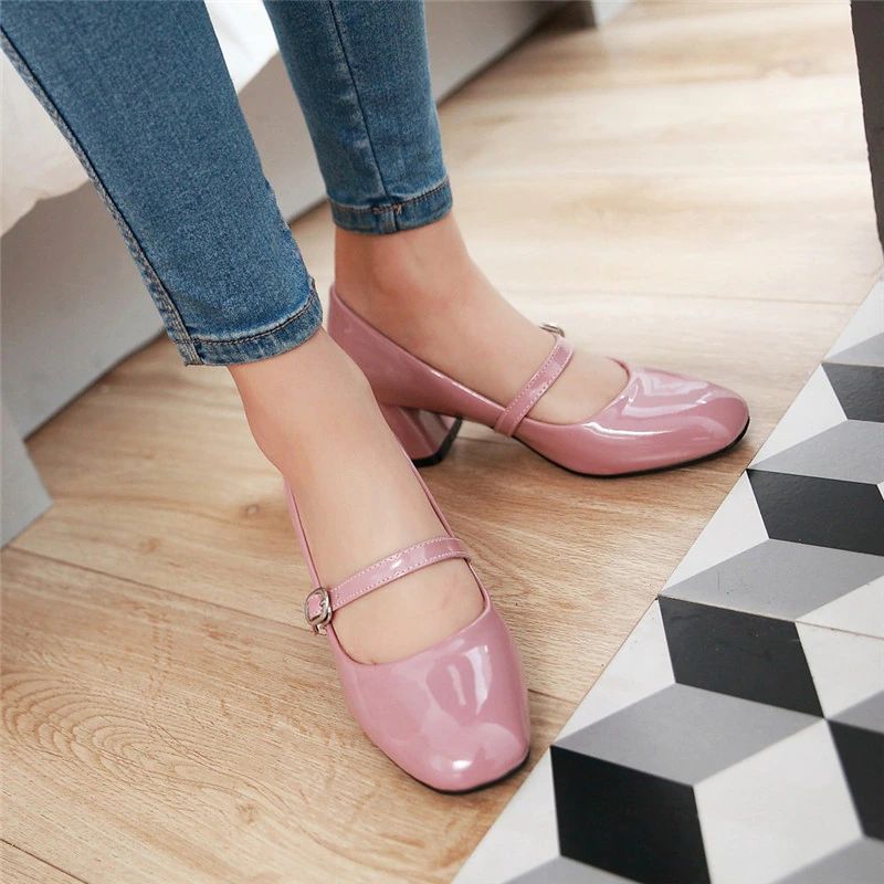 Abby Damskie Buty Na Średnim Obcasie Z Klamrą - Czerwony