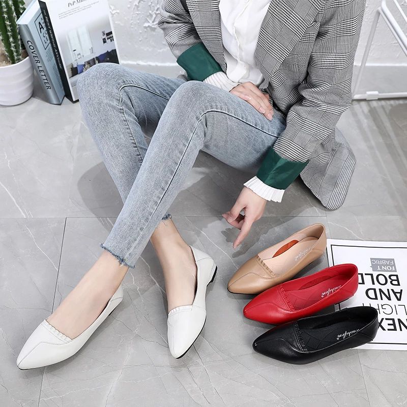 Adela Damskie Płaskie Buty - Czerwony