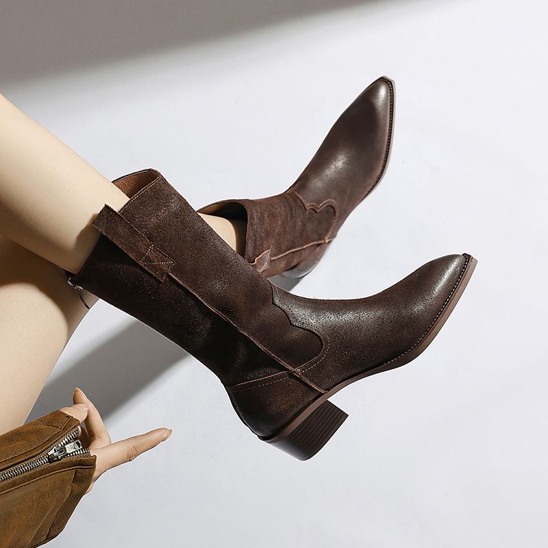 Aila Damskie Buty Skórzane Kowbojskie - Czarny