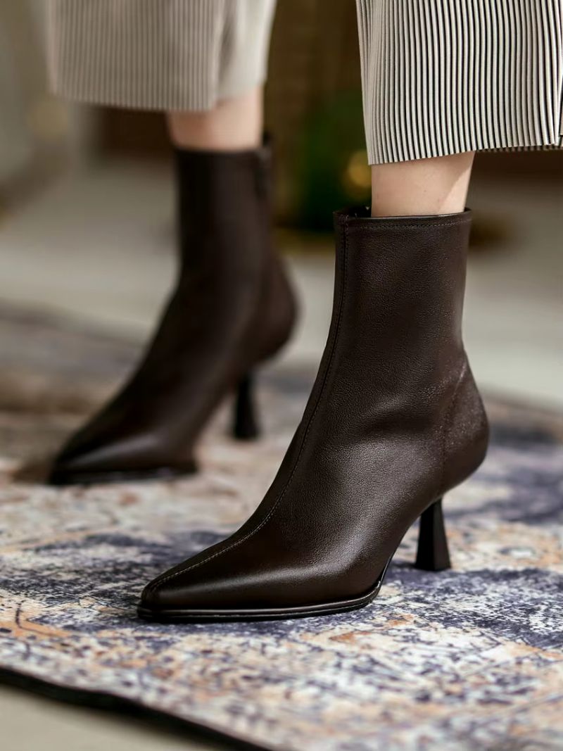 Alba Damskie Skórzane Buty Do Kostki - Beżowy