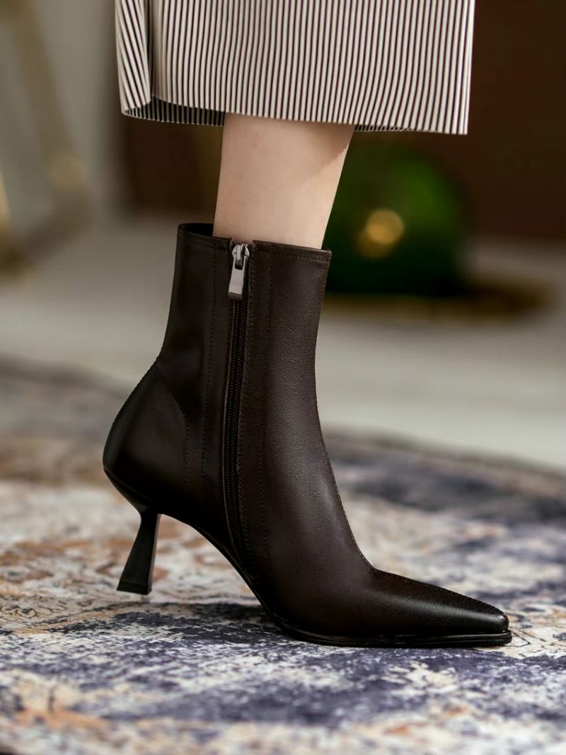 Alba Damskie Skórzane Buty Do Kostki - Beżowy