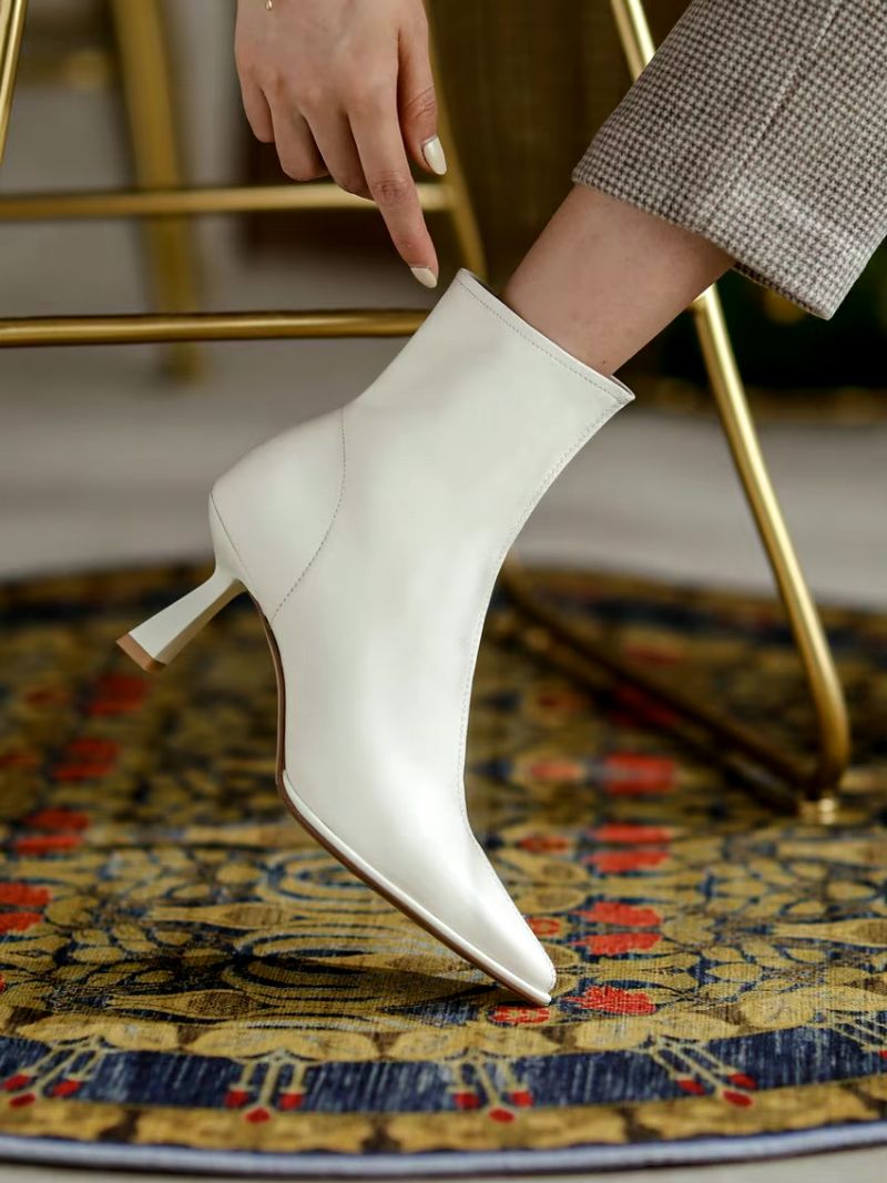 Alba Damskie Skórzane Buty Do Kostki - Beżowy