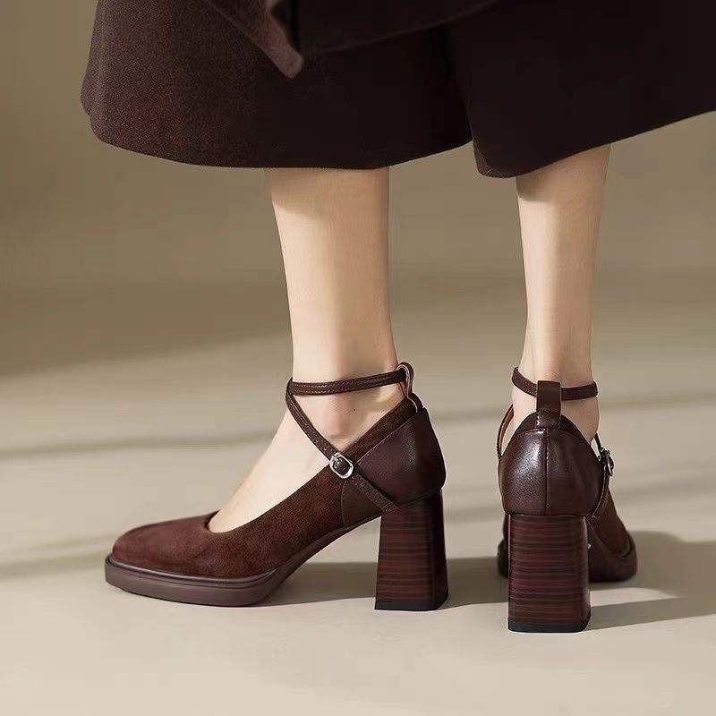 Alex Damskie Czółenka Z Paskiem Na Kostce Fashion Na Platformie - Brązowy