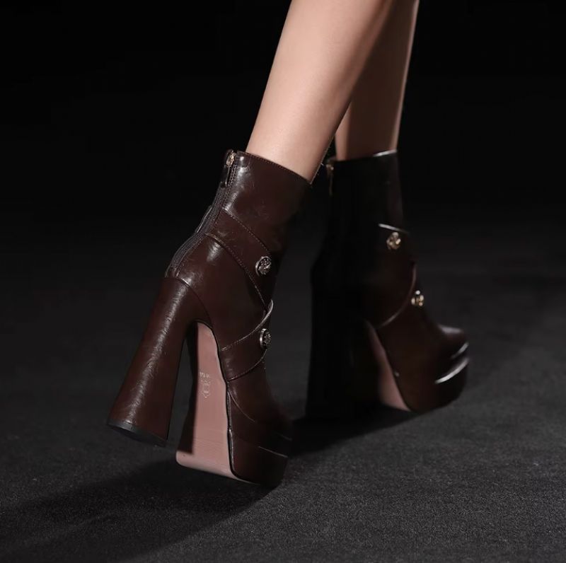 Alixa Damskie Ciepłe Buty Typu Platform Ankle Boots - Czarny