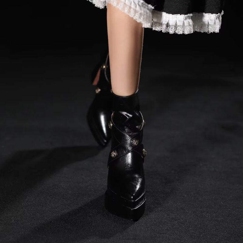 Alixa Damskie Ciepłe Buty Typu Platform Ankle Boots - Czarny