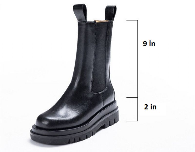 Altamira Damskie Skórzane Buty Na Platformie - Wysoki Czarny Futro - 6in Shaft