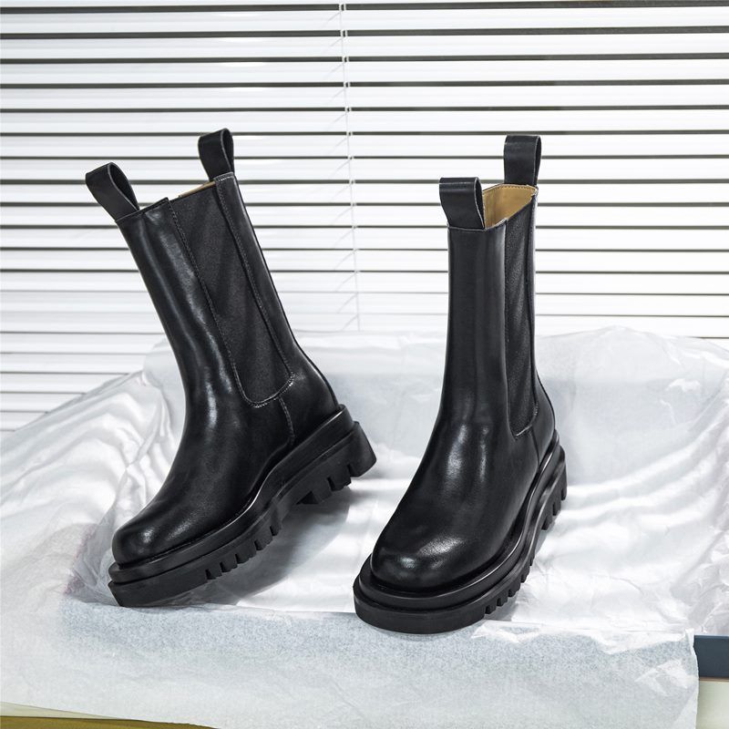 Altamira Damskie Skórzane Buty Na Platformie - Wysoki Czarny Futro - 6in Shaft