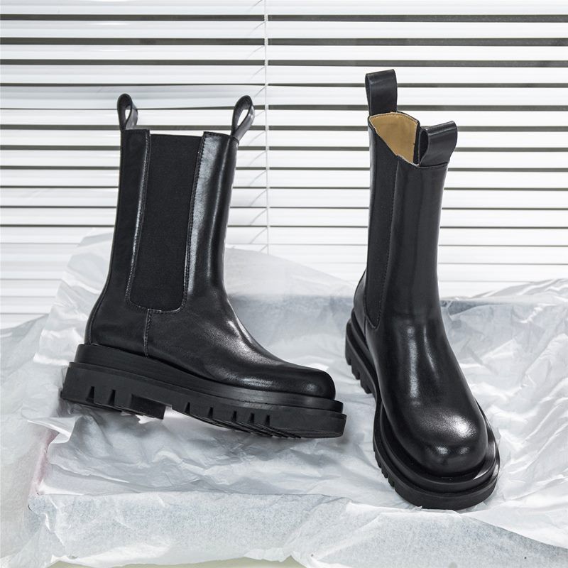 Altamira Damskie Skórzane Buty Na Platformie - Wysoki Czarny Futro - 6in Shaft