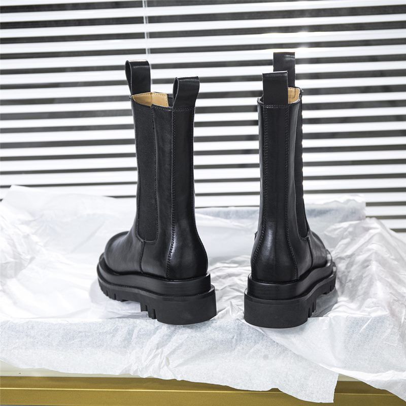 Altamira Damskie Skórzane Buty Na Platformie - Wysoki Czarny Futro - 6in Shaft