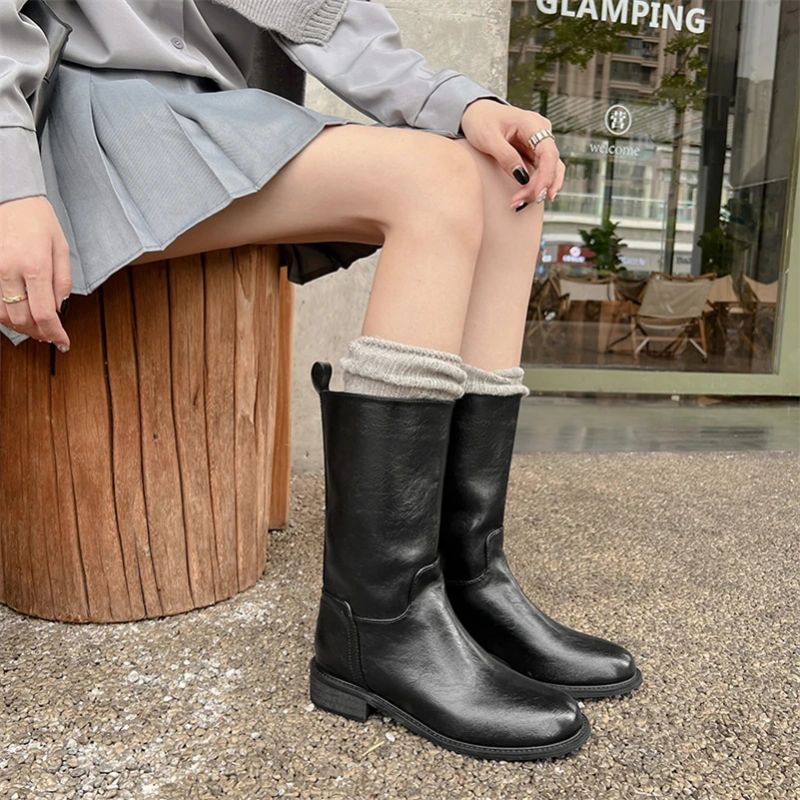 Amelia Damskie Buty Do Połowy Łydki - Czarny bez futra