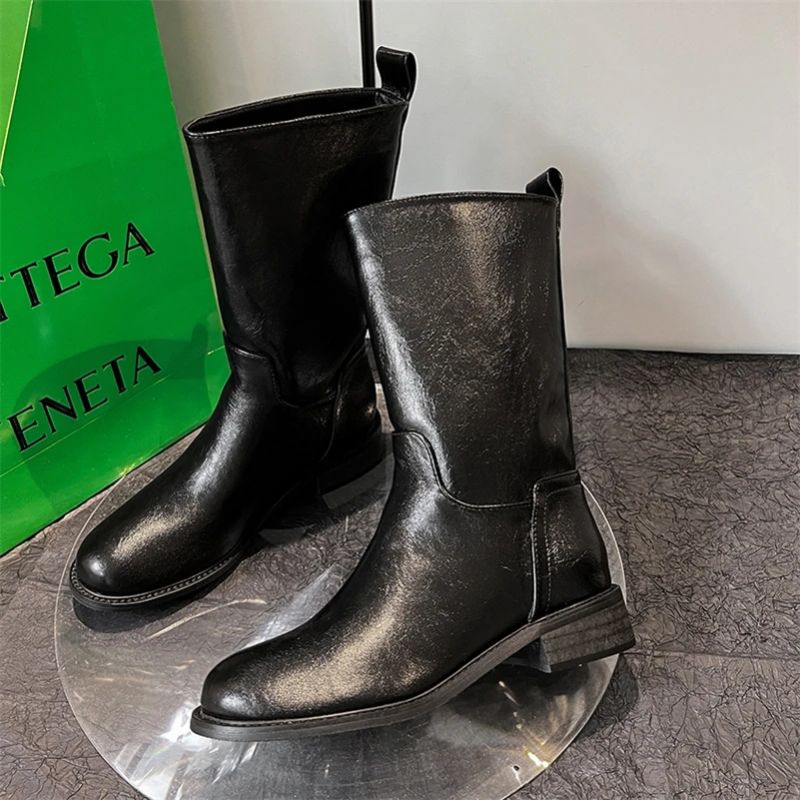 Amelia Damskie Buty Do Połowy Łydki - Czarny bez futra