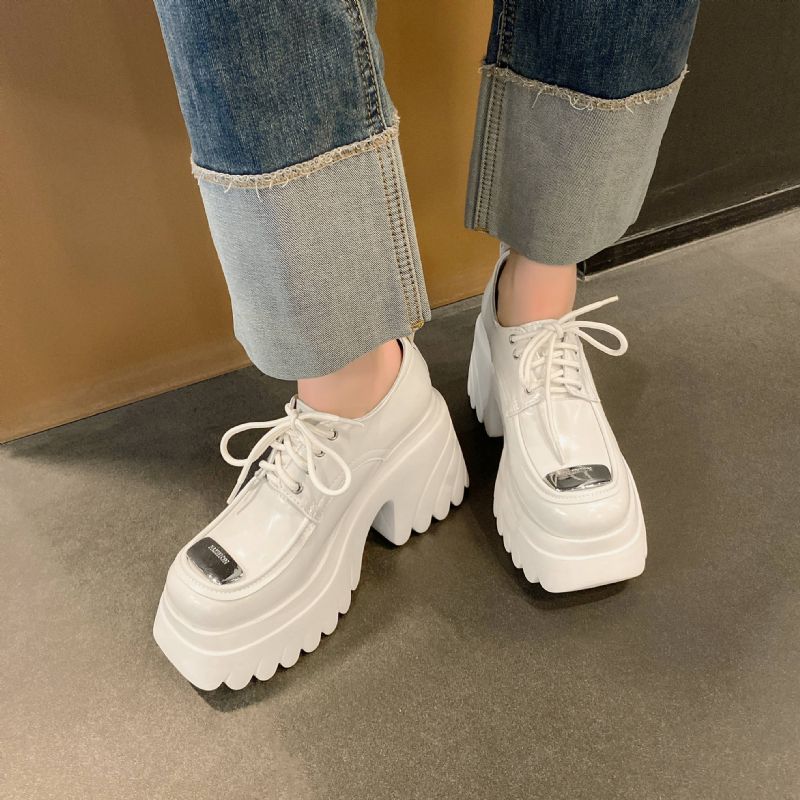 Amelia Damskie Buty Na Platformie Sznurowane - Czerwony winny