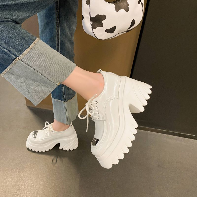 Amelia Damskie Buty Na Platformie Sznurowane - Czerwony winny