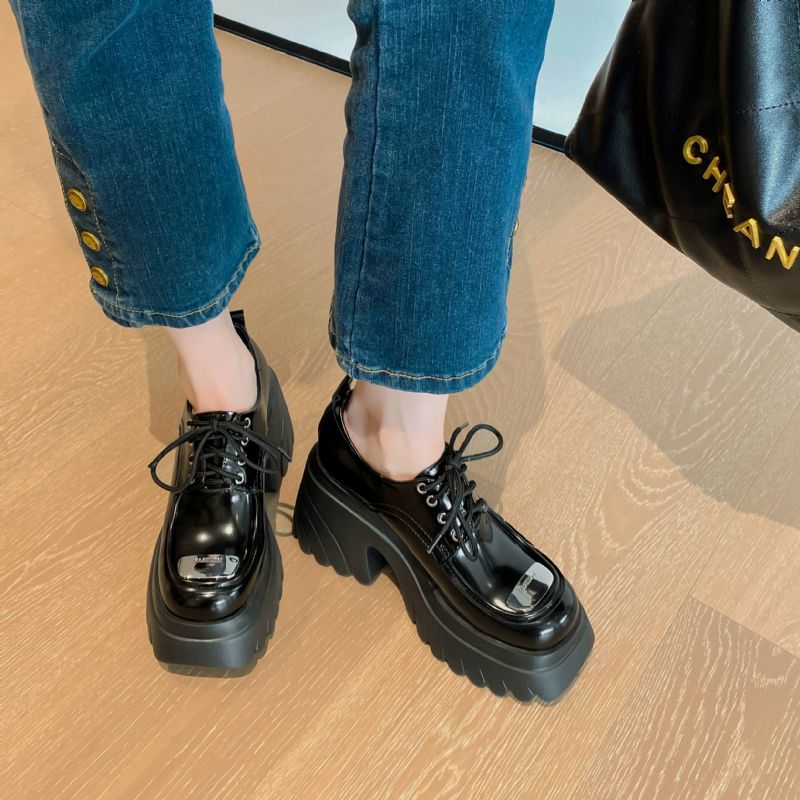 Amelia Damskie Buty Na Platformie Sznurowane - Czerwony winny
