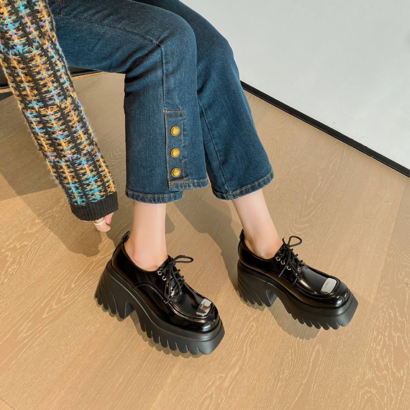 Amelia Damskie Buty Na Platformie Sznurowane - Czerwony winny