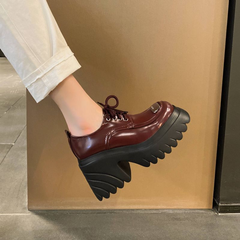 Amelia Damskie Buty Na Platformie Sznurowane - Czerwony winny