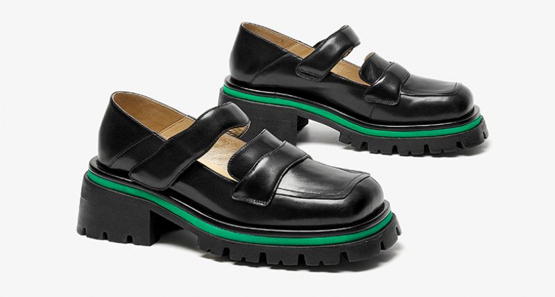 Amma Damskie Skórzane Buty Na Platformie - Czarny