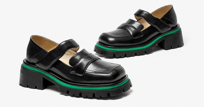 Amma Damskie Skórzane Buty Na Platformie - Czarny