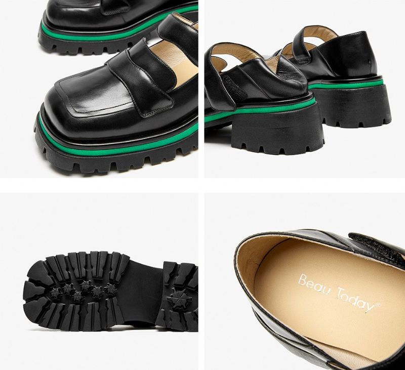 Amma Damskie Skórzane Buty Na Platformie - Czarny