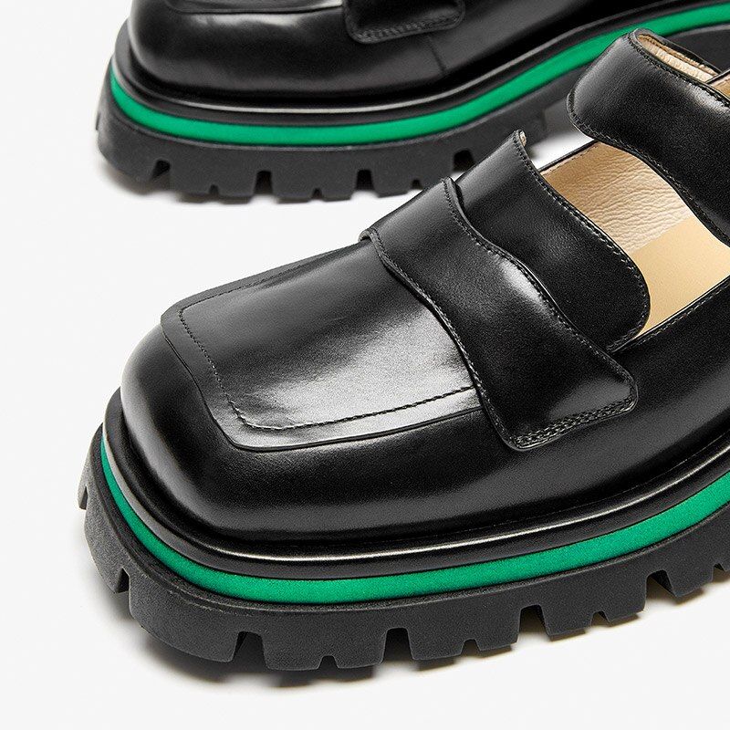 Amma Damskie Skórzane Buty Na Platformie - Czarny