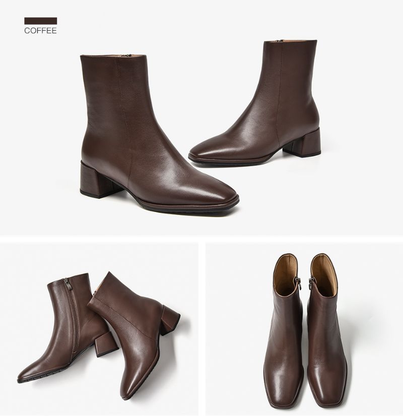 Anisa Damskie Skórzane Buty Do Kostki - Kawa
