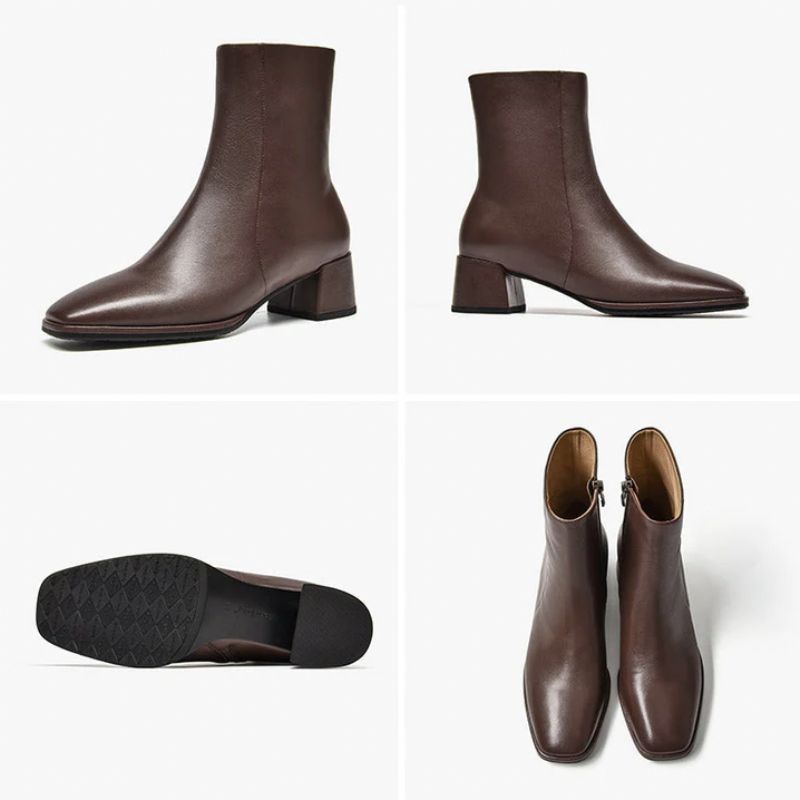 Anisa Damskie Skórzane Buty Do Kostki - Kawa