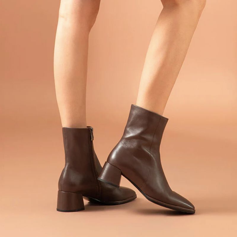 Anisa Damskie Skórzane Buty Do Kostki - Kawa