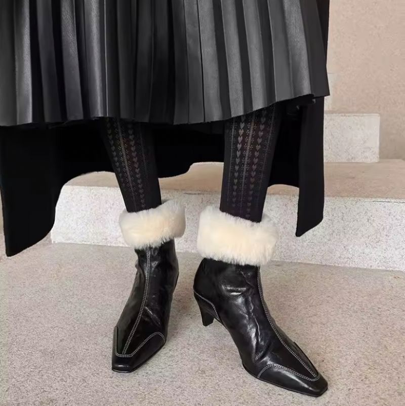 Ariana Damskie Buty Do Kostki Z Ciepłym Pluszem Ze Skóry - Czarny