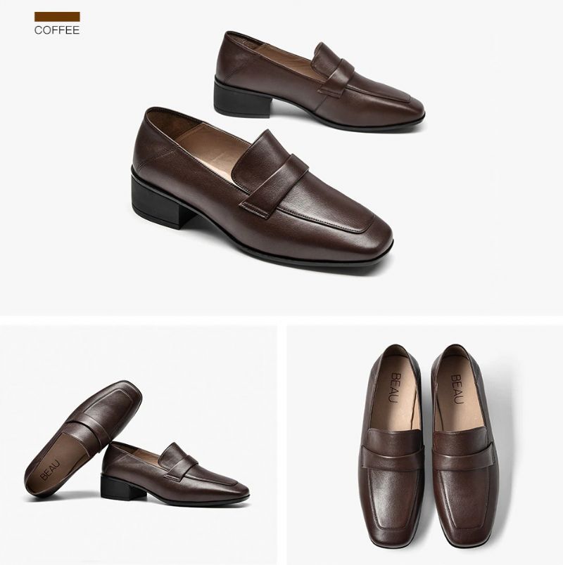 Armenia Damskie Płaskie Buty Typu Loafer Z Kwadratowym Noskiem - Kawowy