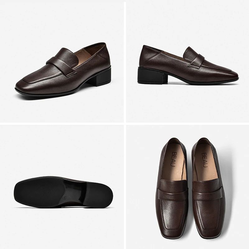 Armenia Damskie Płaskie Buty Typu Loafer Z Kwadratowym Noskiem - Kawowy