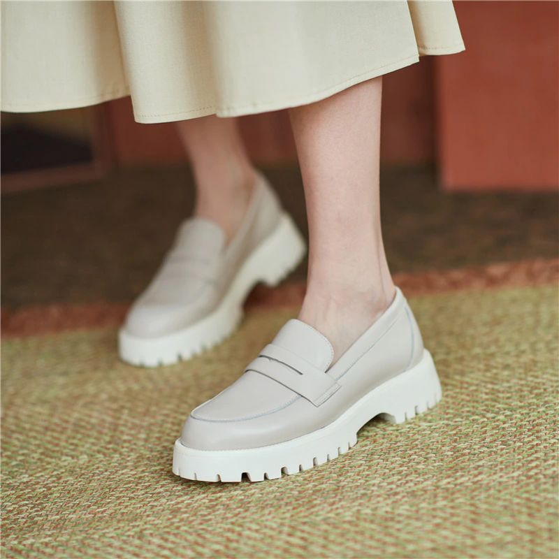 Aroa Damskie Buty Typu Leather Platform Loafer - Beżowy