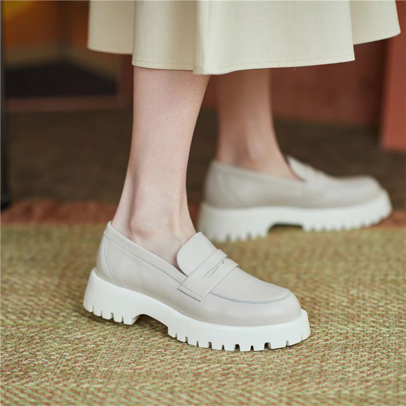 Aroa Damskie Buty Typu Leather Platform Loafer - Beżowy