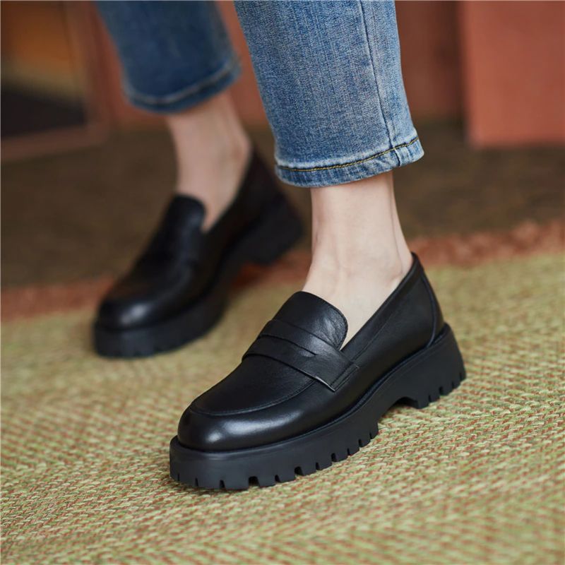Aroa Damskie Buty Typu Leather Platform Loafer - Beżowy