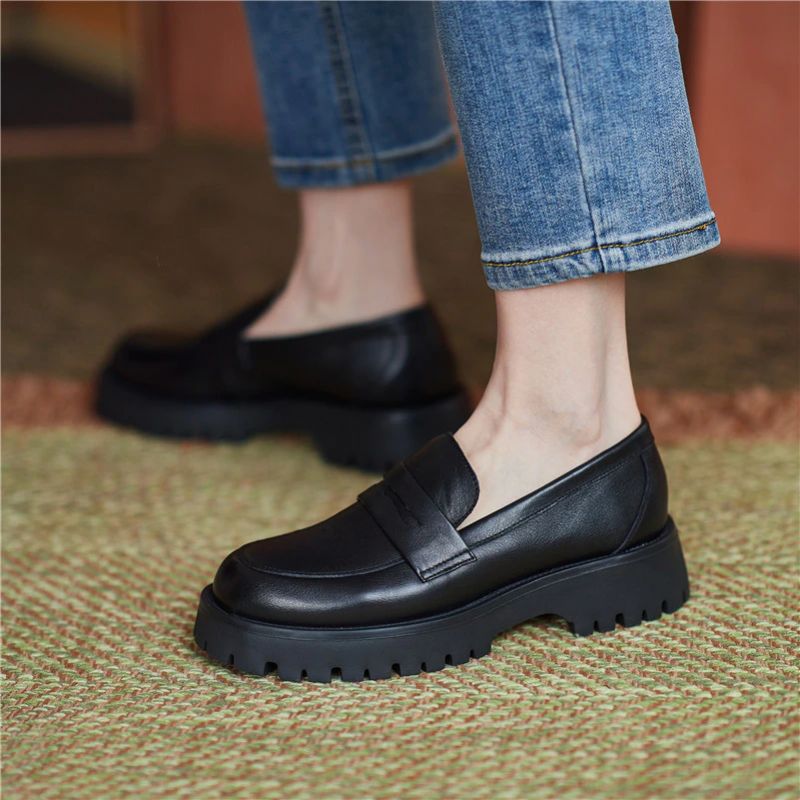 Aroa Damskie Buty Typu Leather Platform Loafer - Beżowy