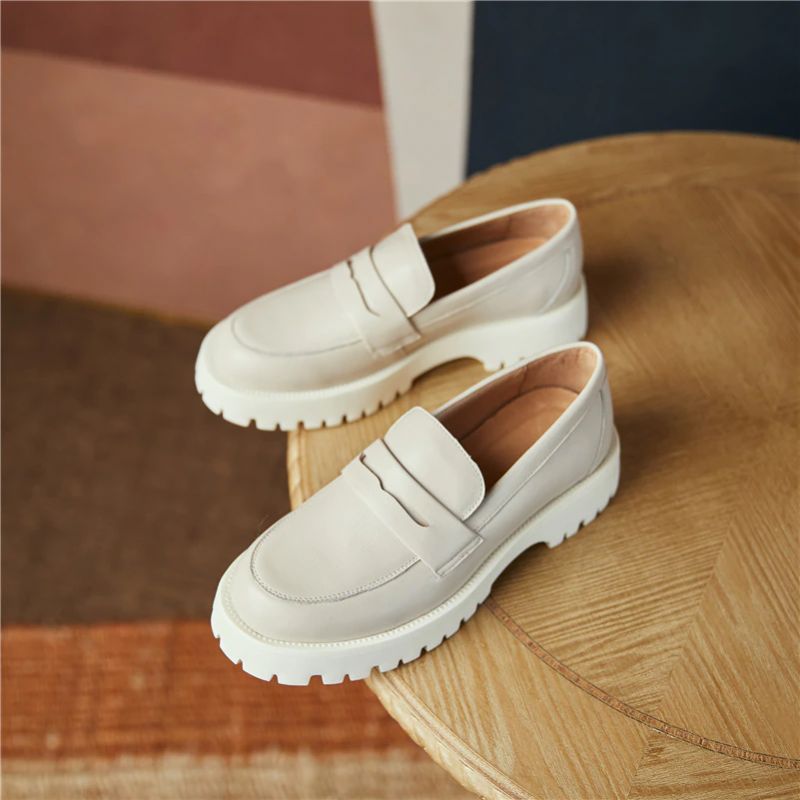 Aroa Damskie Buty Typu Leather Platform Loafer - Beżowy