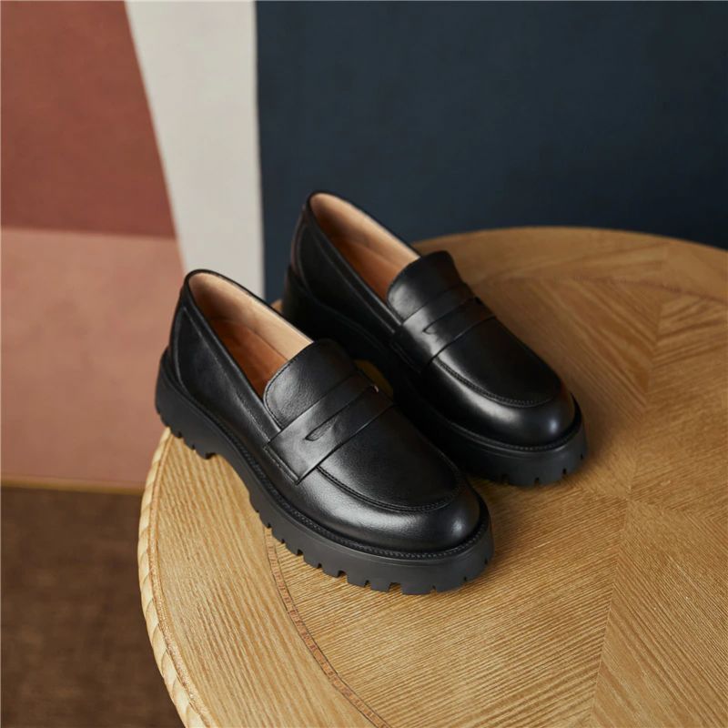 Aroa Damskie Buty Typu Leather Platform Loafer - Beżowy