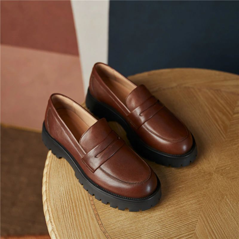Aroa Damskie Buty Typu Leather Platform Loafer - Beżowy