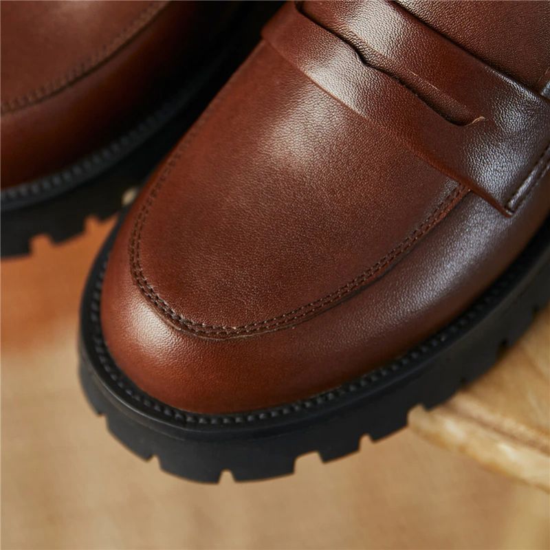 Aroa Damskie Buty Typu Leather Platform Loafer - Beżowy