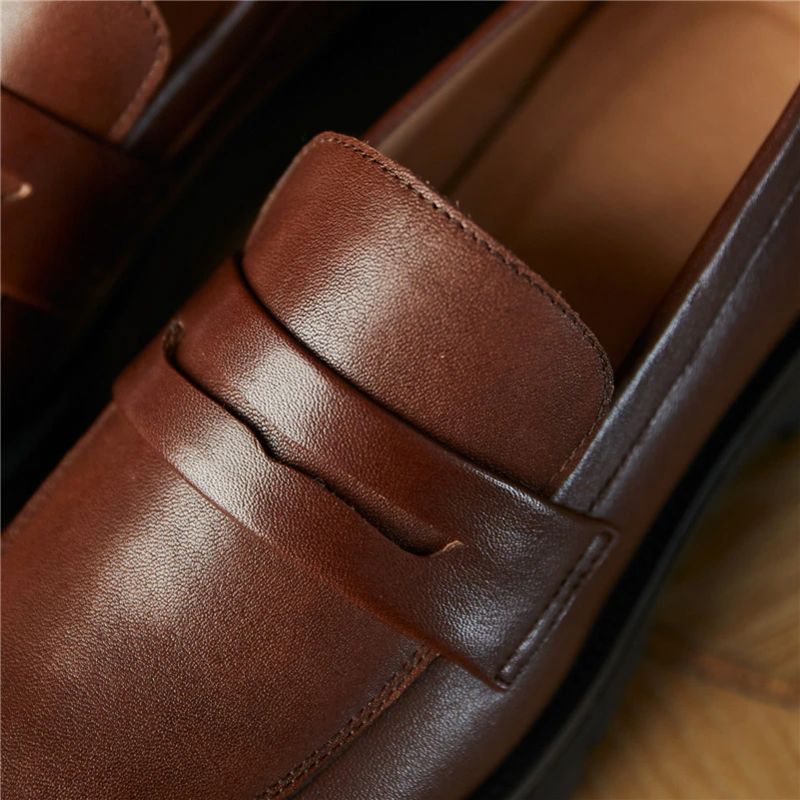 Aroa Damskie Buty Typu Leather Platform Loafer - Beżowy