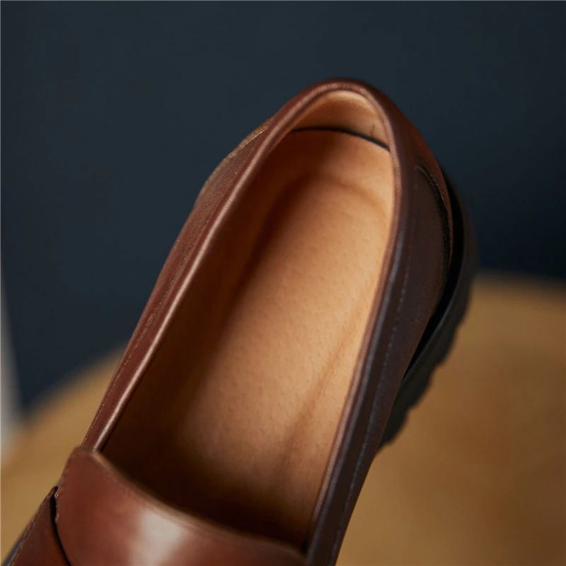 Aroa Damskie Buty Typu Leather Platform Loafer - Beżowy