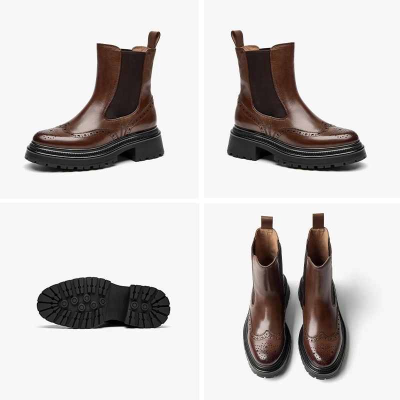 Barbara Damskie Buty Typu Brogue Chelsea - Kawa