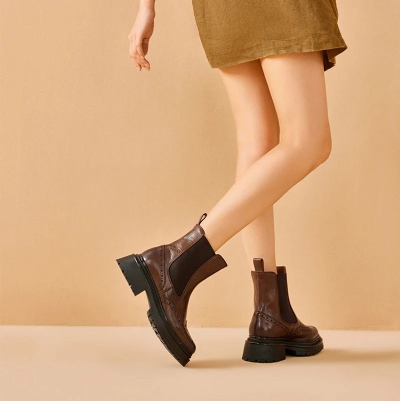 Barbara Damskie Buty Typu Brogue Chelsea - Kawa