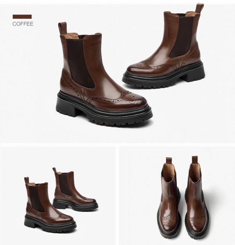 Barbara Damskie Buty Typu Brogue Chelsea - Kawa