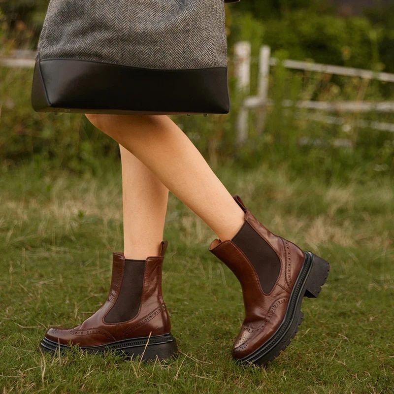 Barbara Damskie Buty Typu Brogue Chelsea - Kawa