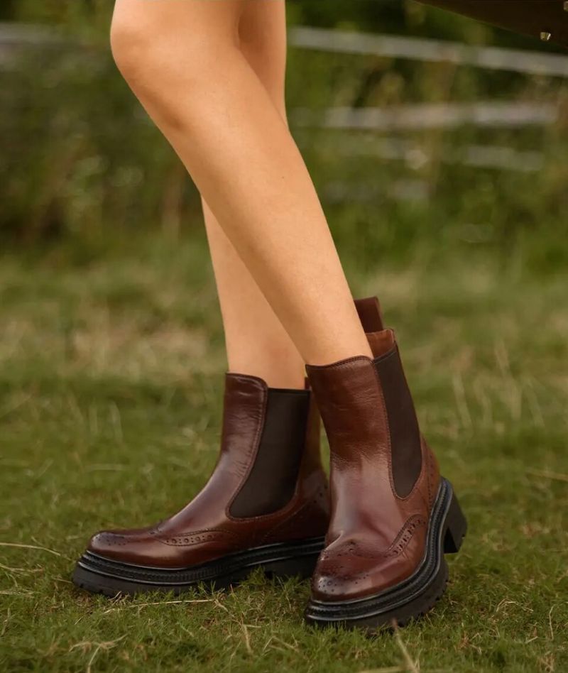 Barbara Damskie Buty Typu Brogue Chelsea - Kawa