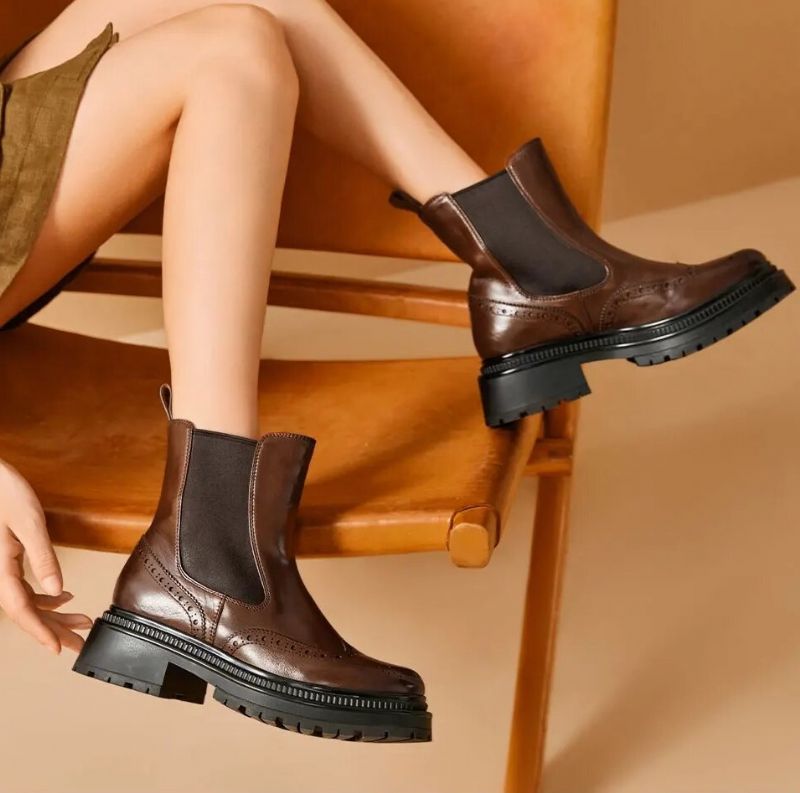 Barbara Damskie Buty Typu Brogue Chelsea - Kawa
