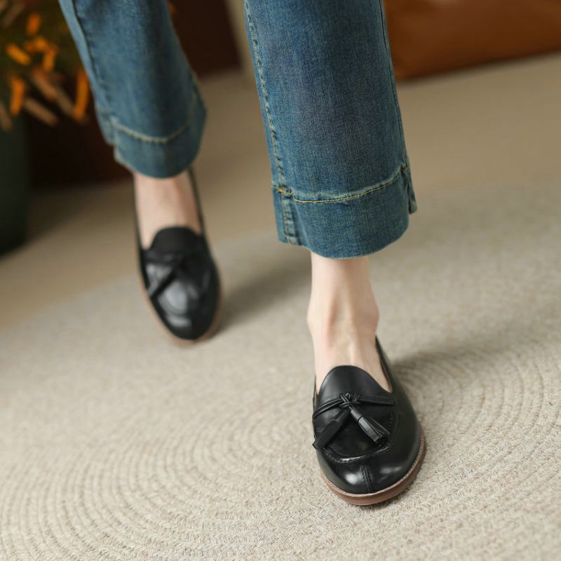 Barbara Damskie Casual Flats Loafers - Czarny