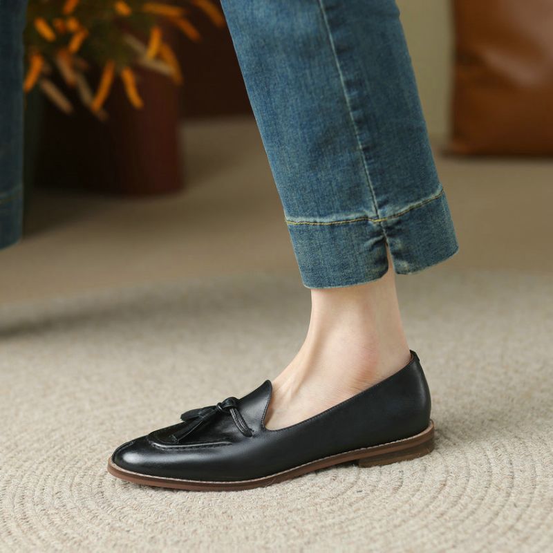 Barbara Damskie Casual Flats Loafers - Czarny