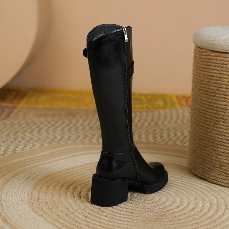 Barbas Damskie Skórzane Buty Do Kolan - Wino Bez futra