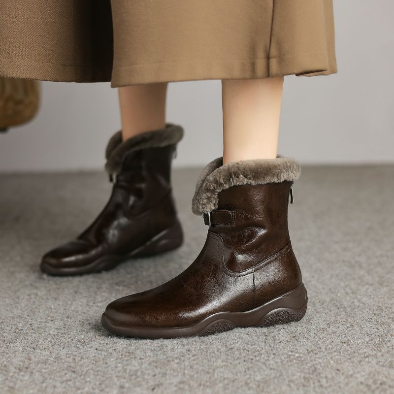 Belen Damskie Wełniane Skórzane Buty Do Kostki - Czarny